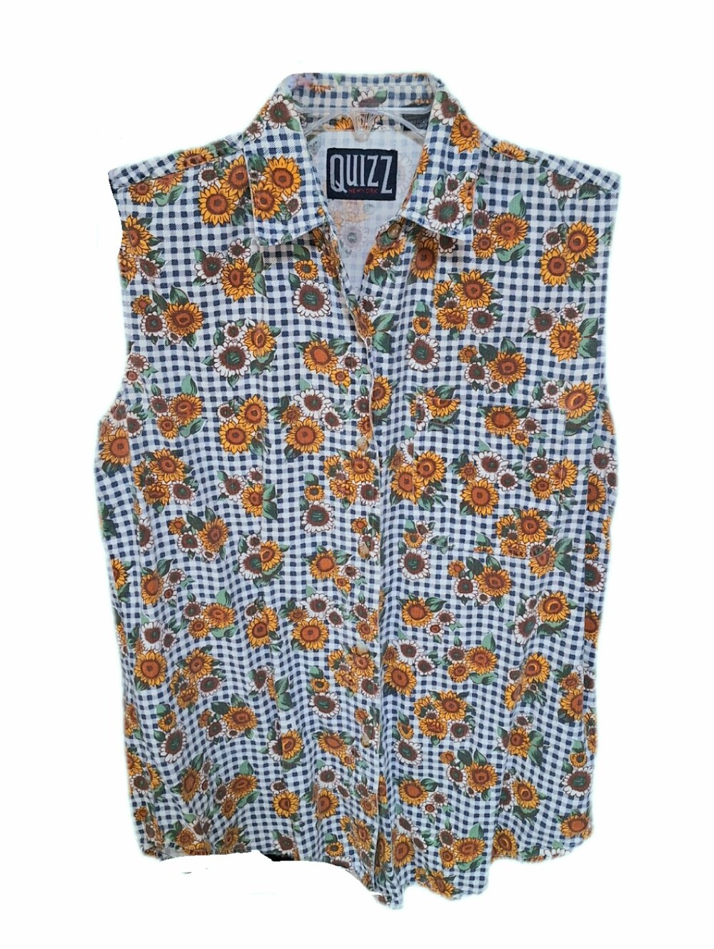 🌻 Sunflower 🌻 Button-Up Sleeveless Cotton Top Gingham M